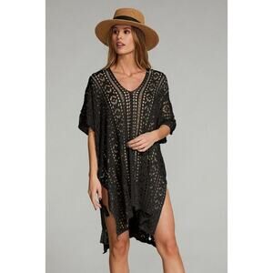 House of Harlow 1960 Crochet Knit Oversized Flowy Side Tie Detail Swim Cover-Up